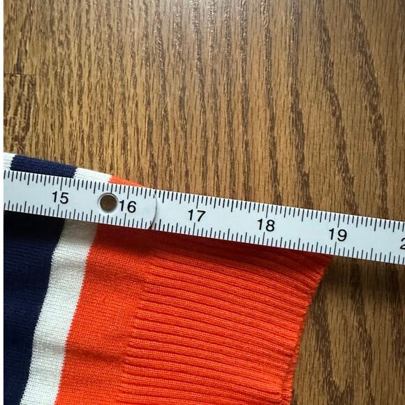 Orange Navy Polo Style Stripes 3/4 Sleeve Round Neck Lightweight Sweater - Picture 3 of 5